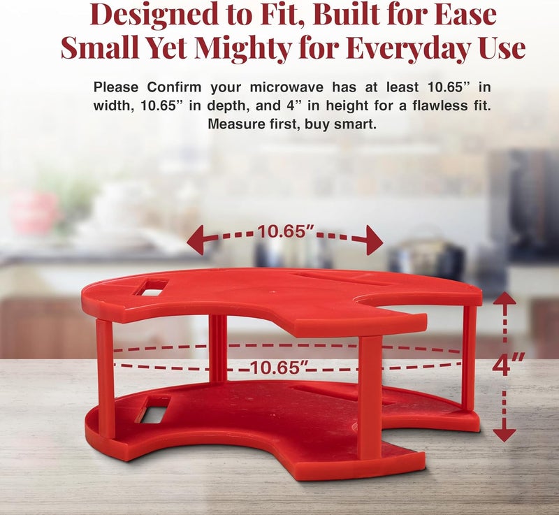 DoubleWave Mini Microwave Plate Stacker – Two-Tier Food Stand Doubles Cooking Space | BPA-Free Food-Grade Plastic | Fits 10.65 in Microwaves | Heat-Safe to 244°F | Warms Two Plates 1.5x Faster (Red) - Image 3
